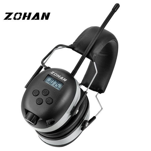 ZOHAN Digital AM/FM Stereo Radio Ear Muffs NRR 24dB Ear Protection for Mowing Professional Hearing Protector  Radio Headphone